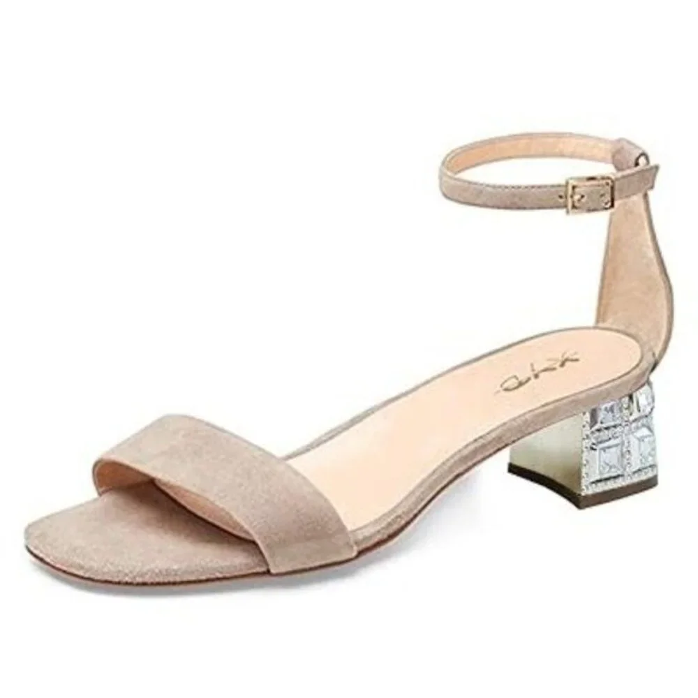 XYD Women Open Toe Strappy Sparkly Block Low Heel Sandal Pumps Ankle Strap